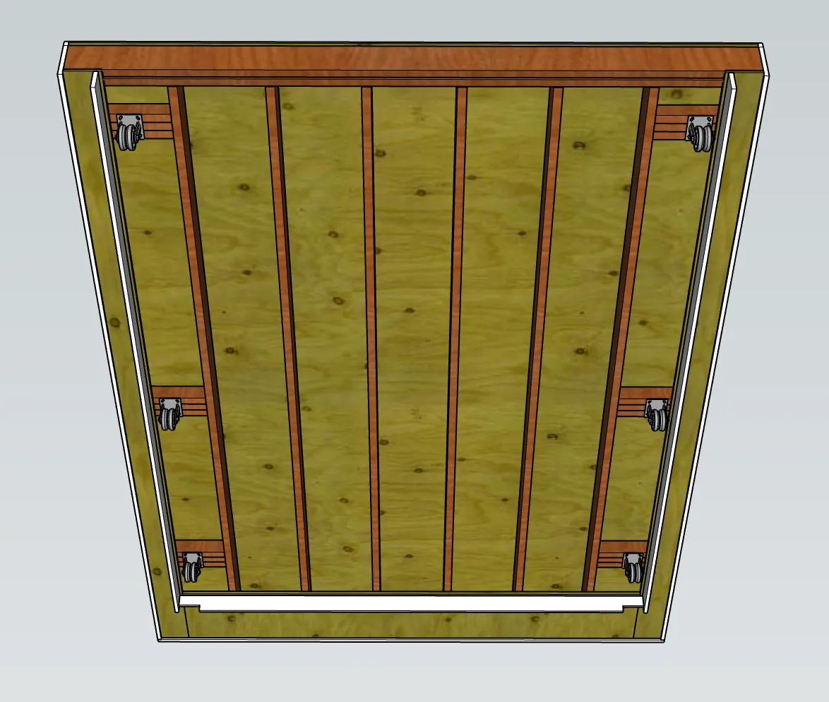 The full rolling roof assembly, showing the wheels it uses to move on the rails