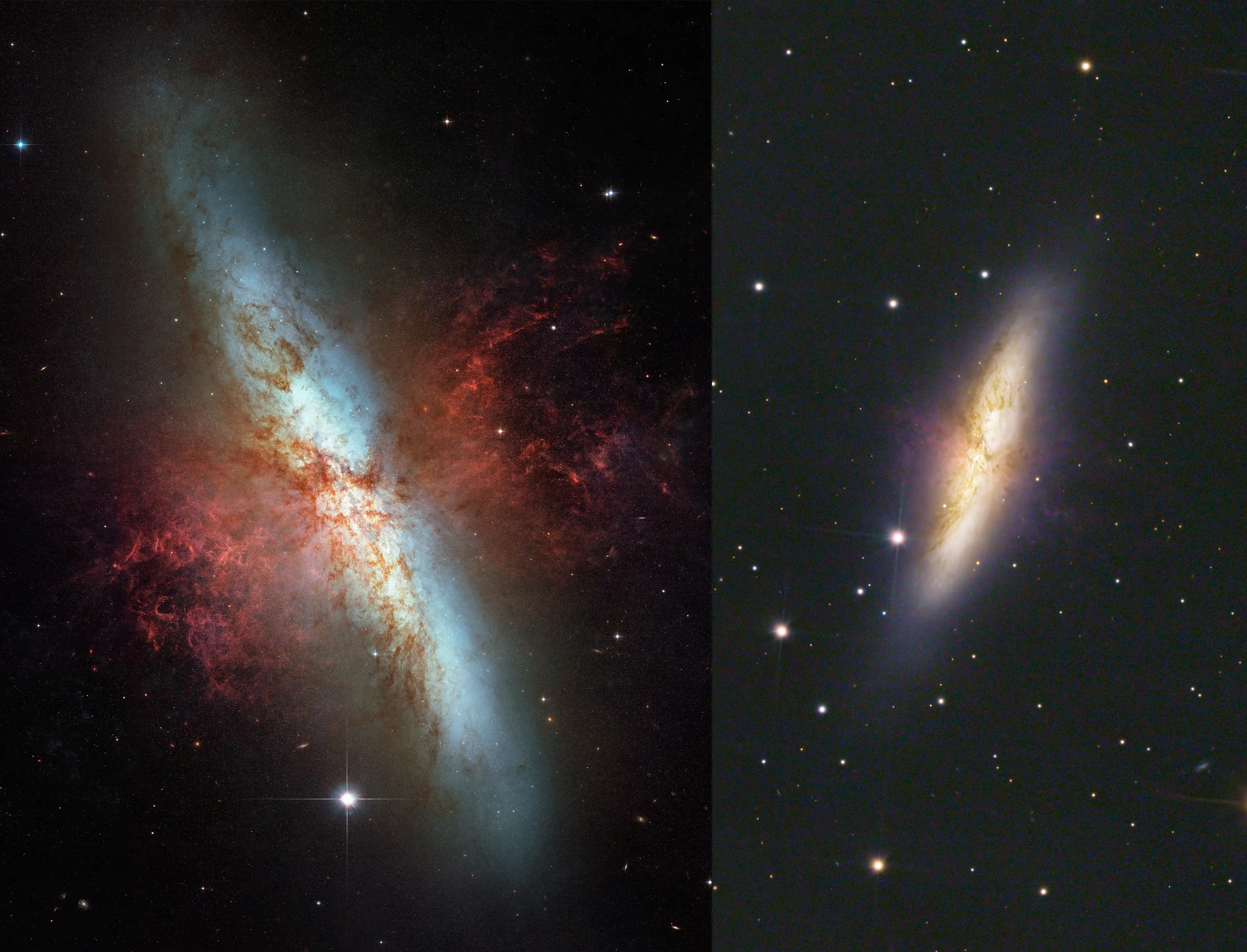 Left: Hubble photo of M82. Right: my attempt