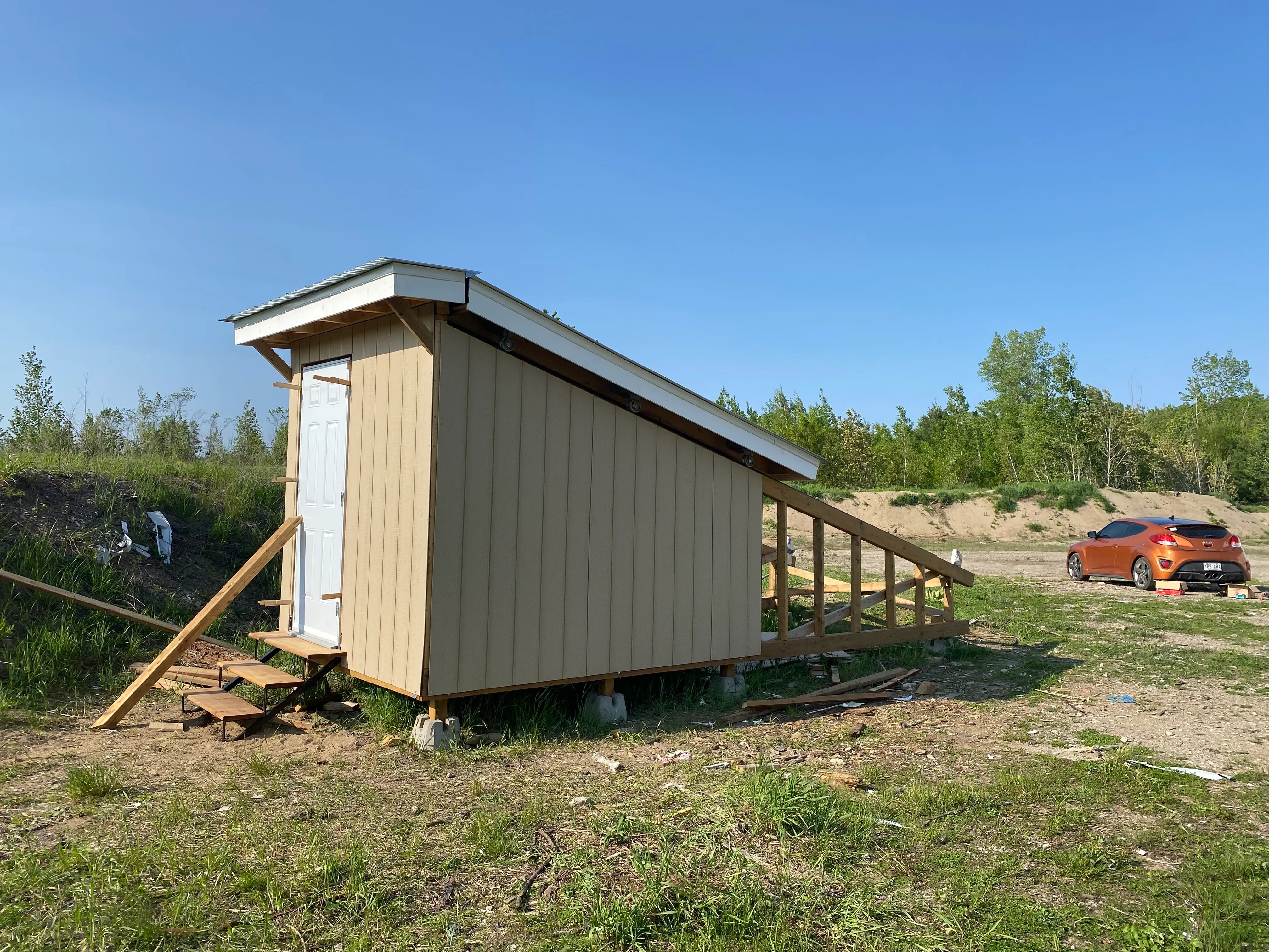 Walls, door, and stairs installed