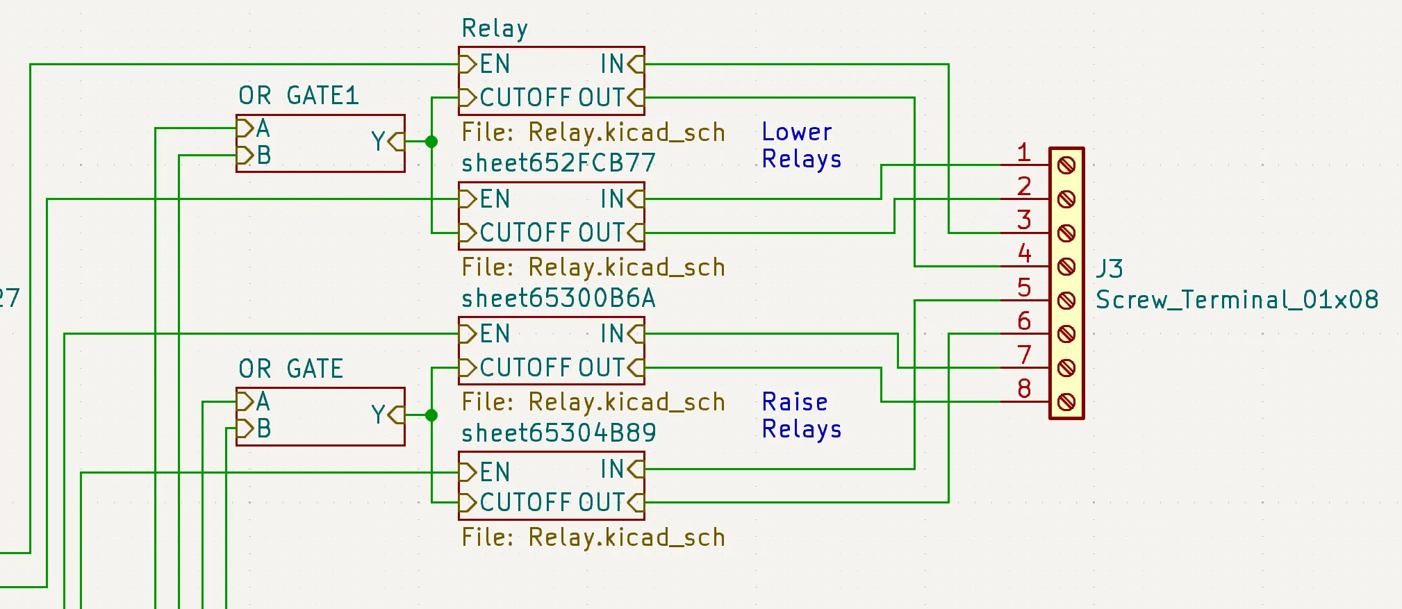 Relay circuit for raising and lowering roof