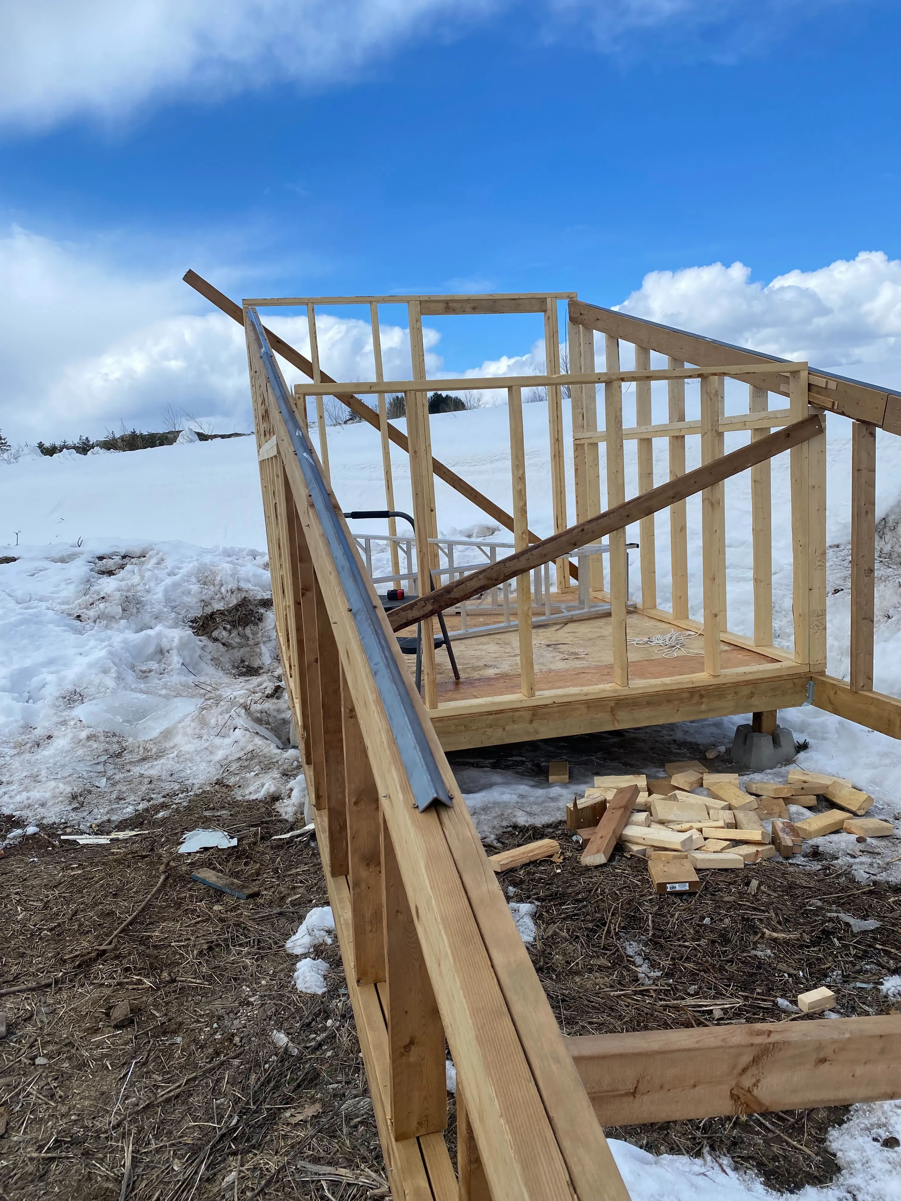 Rails installed for guiding the roof as it moves